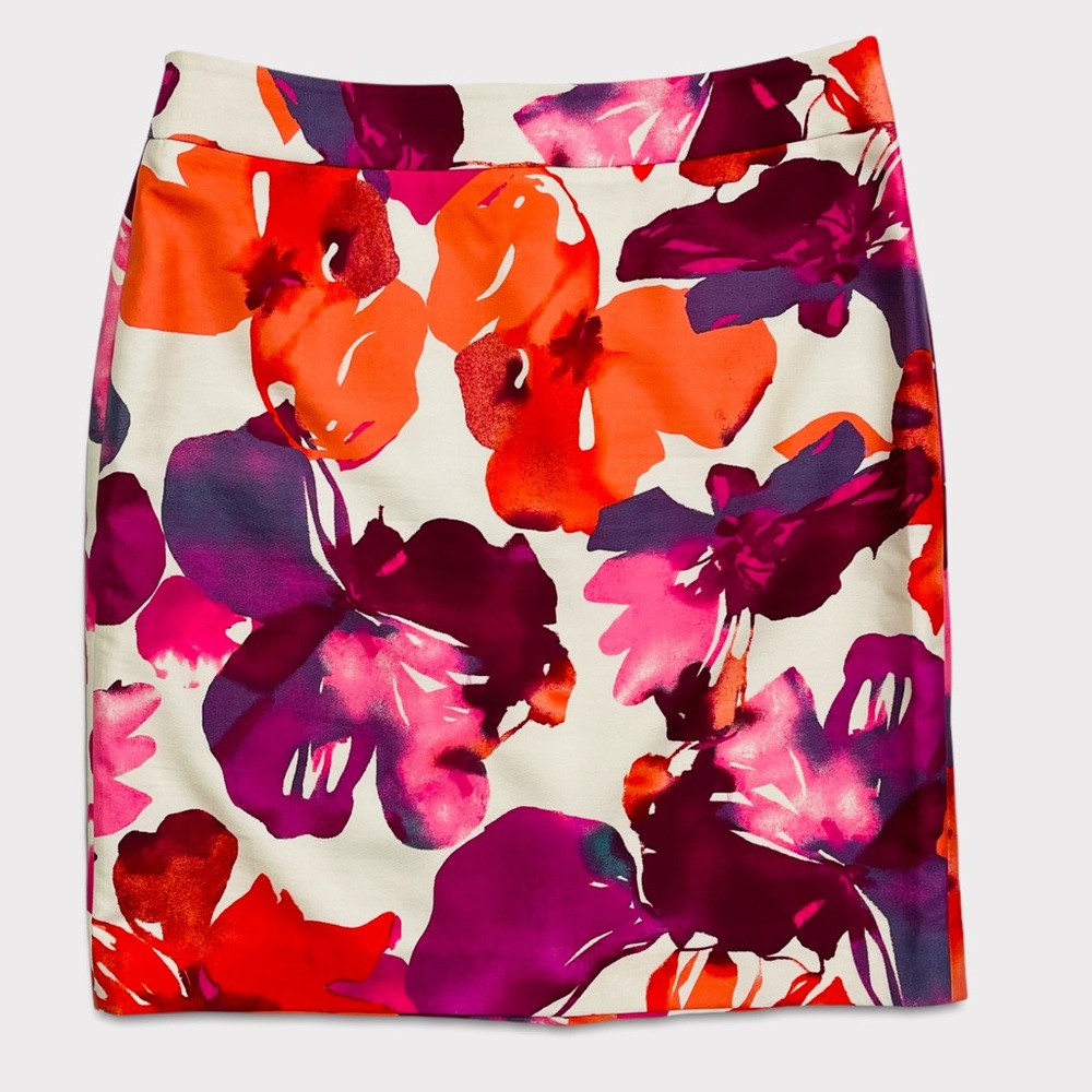 LOFT Floral Print Cotton Silk Blend Pencil Skirt Size 8